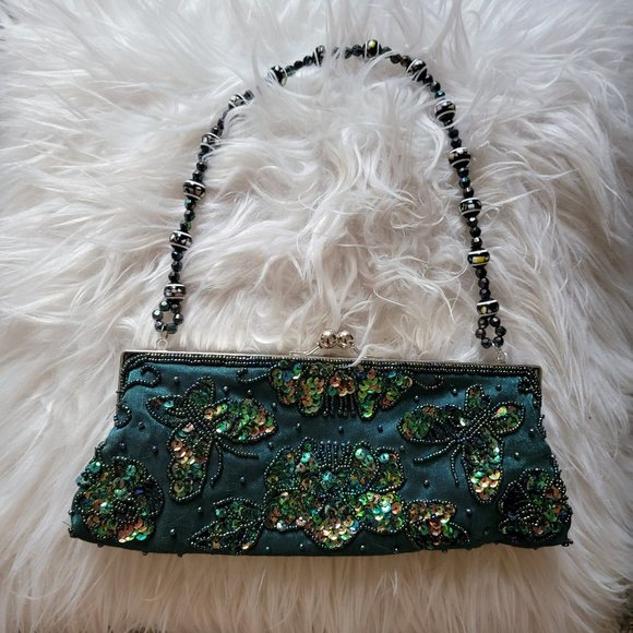 Bisou Bisou Emerald Green Beaded Clutch Evening Bag - Picture 4 of 13